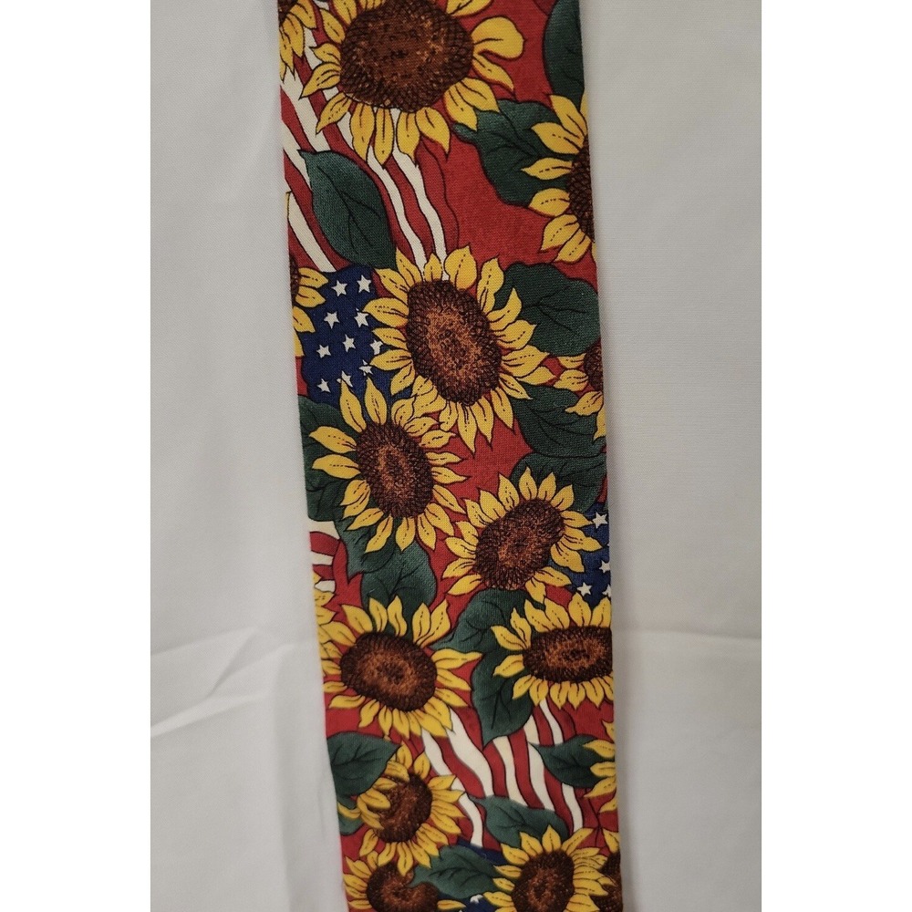 American Flag Sunflower Patriotic Necktie Tango by Max Raab Vintage 100% Cotton
